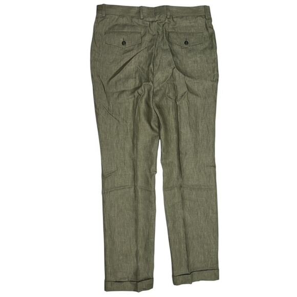Stafford 34x32 Linen Pant Olive Texture Classic Fit Pleated Cuffs Trousers Pants - Picture 6 of 6